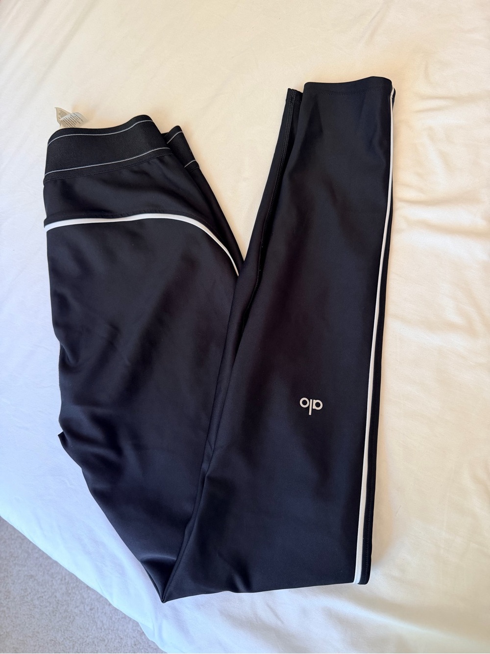 ALO Yoga Kids Black Leggings with White Piping